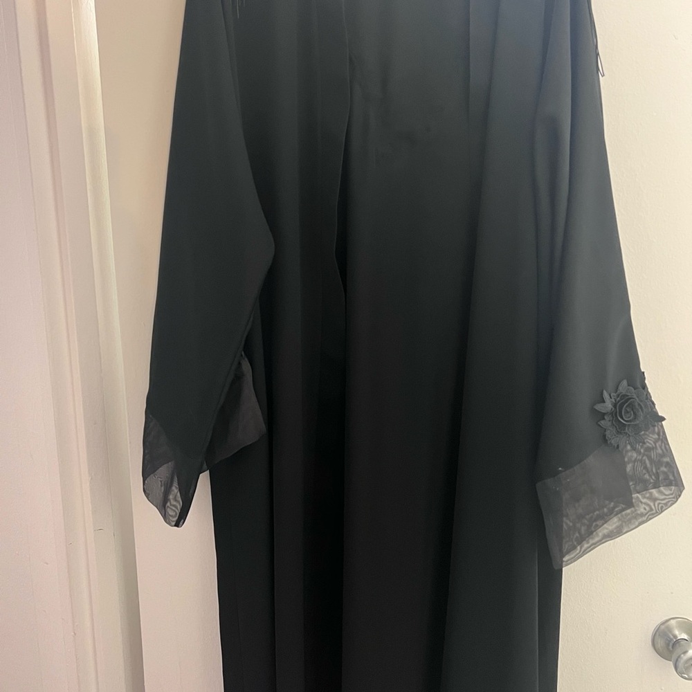 Elegant Black Women's open with buttons abaya kaftan organza and nada fabric